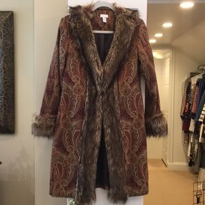 Chico Faux Fur Trimmed Coat Size 0